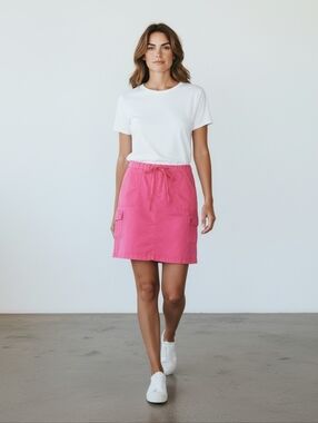 L.L. Bean Pink Cargo Mini Skirt Size 6 Cotton Stretch Y2K Utility Pocket Skirt